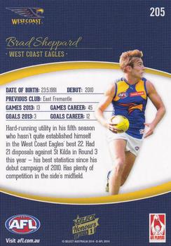 2014 Select AFL Honours Series 1 #205 Brad Sheppard Back
